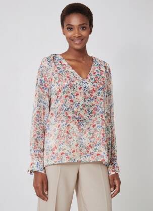 Bluză imprimeu floral mâneci lungi roșu VINTAGE LOVE femeie