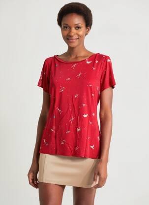Tricou imprimeu fantezie mâneci scurte roșu SURKANA femeie