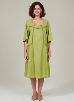 Rochie midi croială fluidă mâneci lungi verde AGATHE & LOUISE femeie