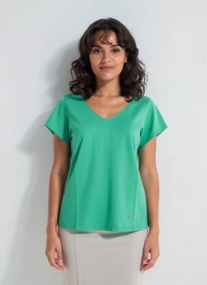 Tricou guler în v mâneci scurte verde AGATHE & LOUISE femeie