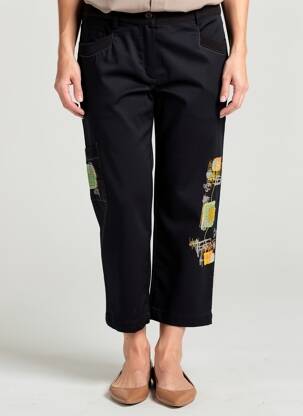 Pantalon trei sferturi țesătură poplin mărime normală negru JAC JAC femeie