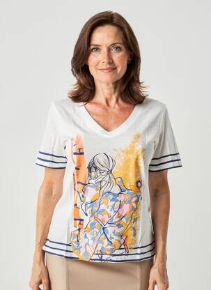 Tricou imprimeu fantezie mâneci scurte bej BARBARA LEBEK femeie