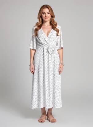 Rochie lungă mâneci scurte mâneci scurte alb BARILOCHE femeie