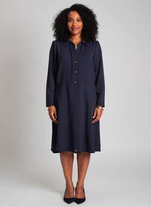 Rochie midi croială fluidă mâneci lungi albastru MORGAN femeie