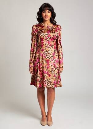 Rochie midi croială fluidă mâneci lungi roz MORGAN femeie
