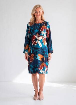 Rochie midi imprimeu fantezie mâneci lungi albastru GREGORY PAT femeie