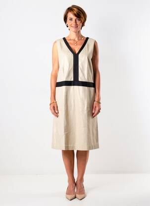Rochie midi mâneci scurte mâneci scurte bej JULIE GUERLANDE femeie