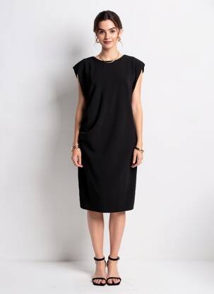 Rochie midi țesătură crep mâneci scurte negru ICHI femeie