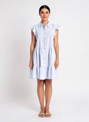 Rochie midi țesătură crep mâneci scurte albastru YSABEL MORA femeie
