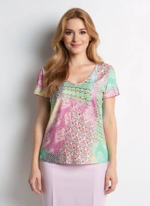 Top elasticitate mâneci scurte verde GENUINE femeie