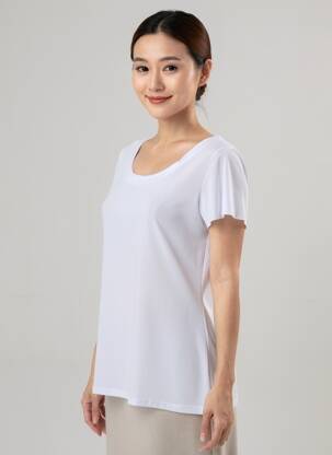 Top elasticitate mâneci scurte alb GENUINE femeie