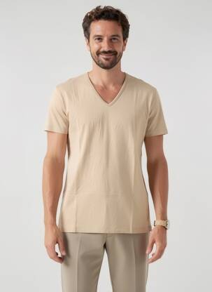 Tricou croială dreaptă mâneci scurte bej UNIQLO bărbat