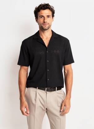 Cămașă cu mâneci scurte guler tip costum negru H&M bărbat