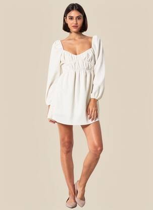 Rochie scurtă croială evazată mâneci lungi alb BERSHKA femeie