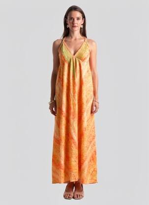 Rochie lungă imprimeu fantezie bretele subțiri galben YYDS (YOUR YOUTHFUL DRESS STYLE) femeie