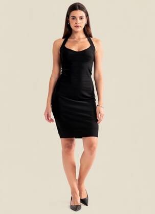 Rochie scurtă croială cambrată bretele subțiri negru BEBE femeie