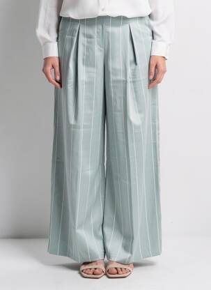 Pantalon larg țesătură crep talie înaltă verde FASHION NOVA femeie