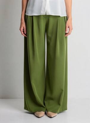 Pantalon larg țesătură crep talie înaltă verde FASHION NOVA femeie