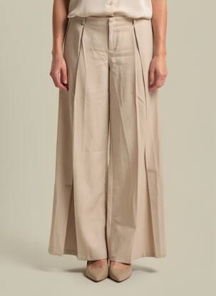 Pantalon larg țesătură poplin talie înaltă bej FASHION NOVA femeie