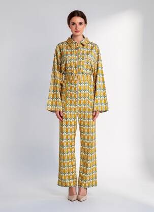 Salopetă-pantalon guler de bluză mâneci lungi galben GUCCI femeie