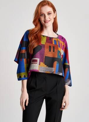 Pulover elasticitate mâneci scurte albastru KOZAN femeie