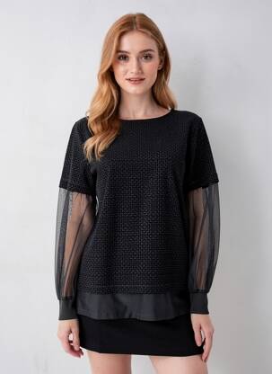 Top elasticitate mâneci lungi negru KOZAN femeie