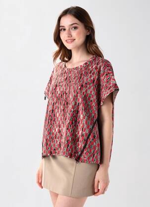 Tricou imprimeu fantezie mâneci scurte roșu KOZAN femeie