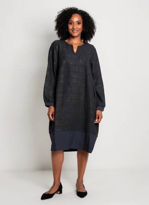 Rochie midi imprimeu fantezie mâneci lungi albastru GERSHON BRAM femeie