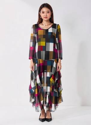Rochie lungă croială fluidă mâneci 3/4 negru KOZAN femeie
