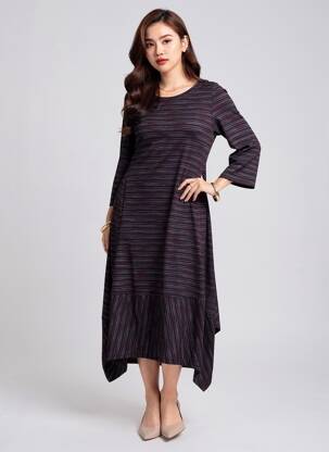 Rochie midi mâneci 3/4 mâneci 3/4 violet KOZAN femeie