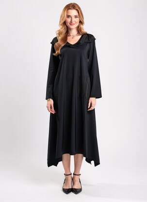Rochie midi țesătură crep mâneci lungi negru KOZAN femeie