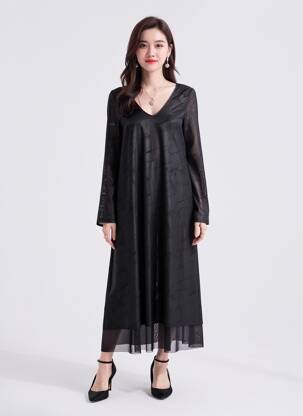 Rochie lungă mâneci lungi mâneci lungi negru KOZAN femeie