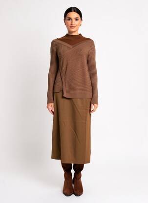 Rochie lungă mâneci lungi mâneci lungi maro CPC femeie