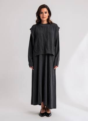 Rochie lungă mâneci lungi mâneci lungi gri CPC femeie