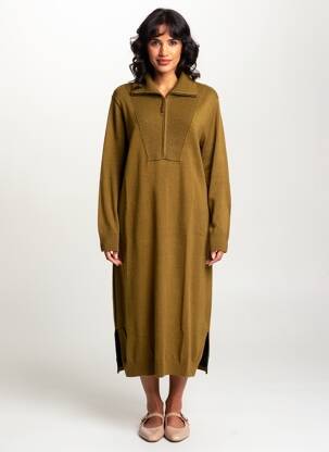 Rochie pulover elasticitate mâneci lungi verde CPC femeie