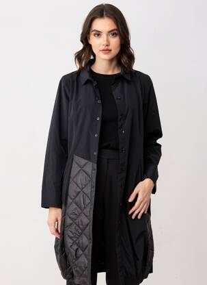Palton lung croială cambrată fără glugă negru URBAN BY ALEMBIKA femeie