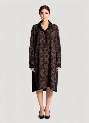 Rochie midi mâneci lungi mâneci lungi maro ALEMBIKA femeie