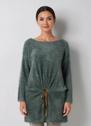 Pulover tunică guler rotund mâneci lungi verde ALEMBIKA femeie