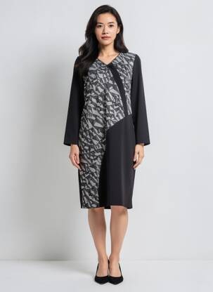 Rochie midi mâneci lungi mâneci lungi negru GREGORY PAT femeie