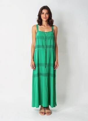 Rochie lungă croială cambrată bretele subțiri verde FREEMAN T.PORTER femeie
