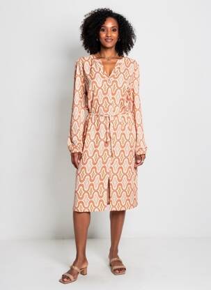 Rochie midi imprimeu fantezie mâneci lungi roz ESQUALO femeie