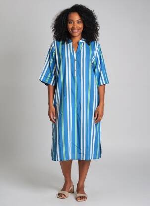 Rochie midi țesătură crep mâneci scurte albastru O'MER femeie