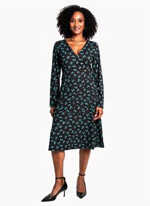 Rochie midi imprimeu fantezie mâneci lungi negru PRINCESSE NOMADE femeie