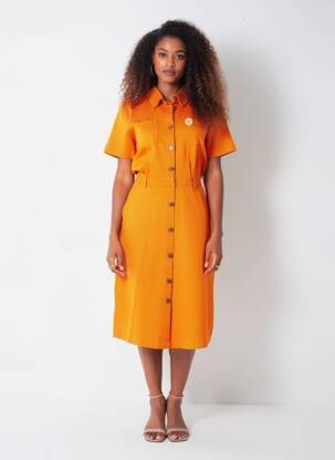 Rochie midi mâneci scurte mâneci scurte portocalie WHO'S THAT GIRL femeie