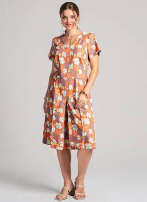 Rochie midi imprimeu fantezie mâneci scurte portocalie WHO'S THAT GIRL femeie