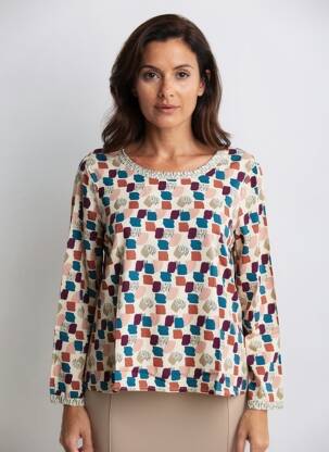 Bluză imprimeu fantezie mâneci lungi bej MADE IN SENS femeie