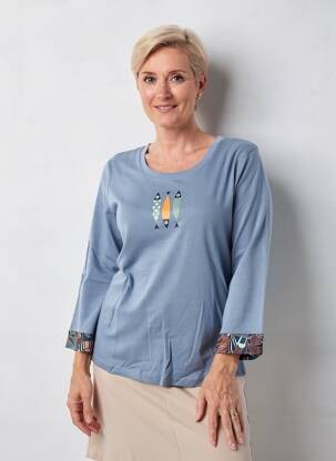 Tricou mâneci 3/4 mâneci 3/4 albastru THALASSA femeie