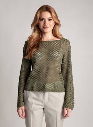 Pulover decolteu bărcuță mâneci lungi verde 7 SEASONS femeie