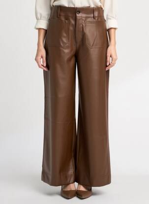 Pantalon larg închidere cu fermoar sub clapetă cu nasturi talie înaltă maro DERHY femeie