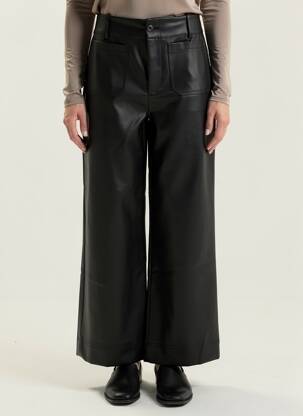 Pantalon larg închidere cu fermoar sub clapetă cu nasturi talie înaltă negru DERHY femeie